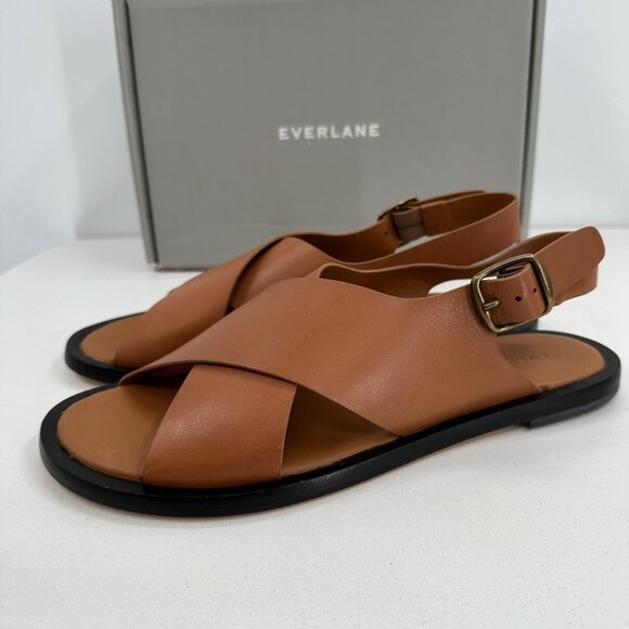 Everlane The City Crossover Sandals size 9 Desert Tan Leather Ankle Strap Buckle - Picture 4 of 10